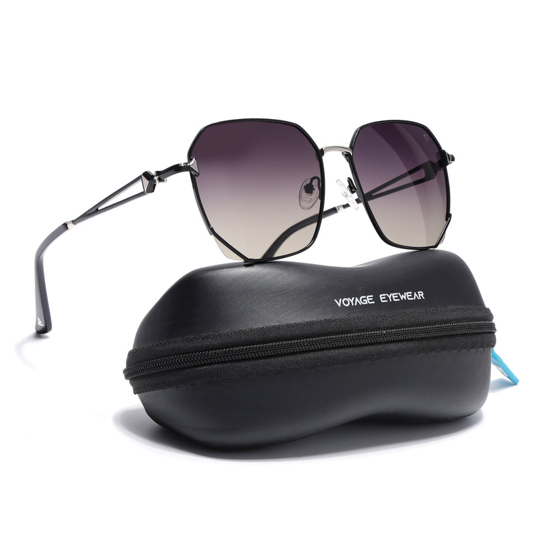 Hexagonal Polarized Sunglasses for Men & Women (Black & Green Lens | Black Frame - SLPMG7218)