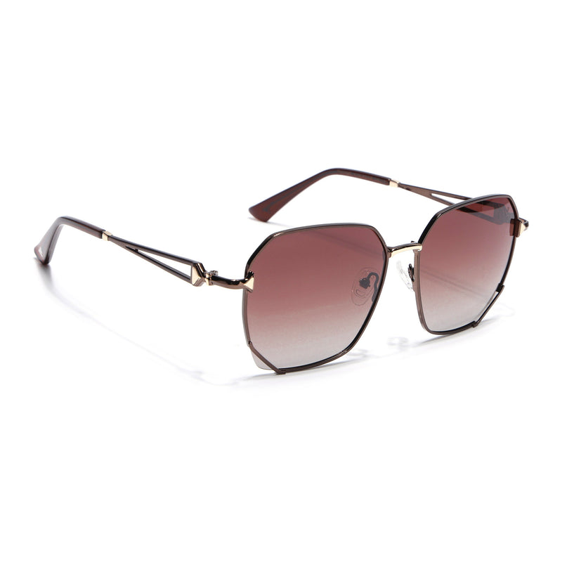 Hexagonal Polarized Sunglasses for Men & Women (Brown & Clear Lens | Brown Frame - SLPMG7219)