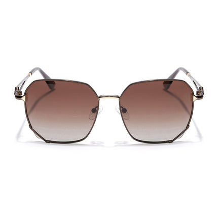 Hexagonal Polarized Sunglasses for Men & Women (Brown & Clear Lens | Brown Frame - SLPMG7219)