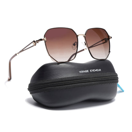 Hexagonal Polarized Sunglasses for Men & Women (Brown & Clear Lens | Brown Frame - SLPMG7219)