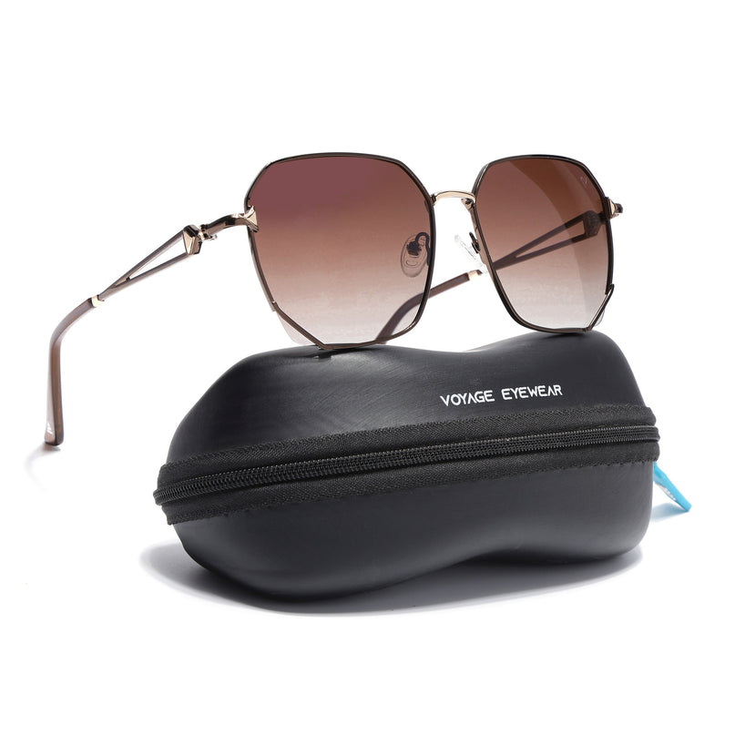 Hexagonal Polarized Sunglasses for Men & Women (Brown & Clear Lens | Brown Frame - SLPMG7219)