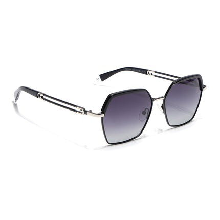 Hexagonal Polarized Sunglasses for Men & Women (Black & Clear Lens | Black Frame - SLPMG7202)
