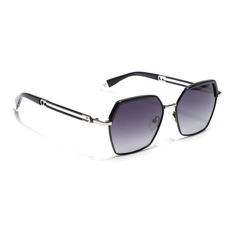 Hexagonal Polarized Sunglasses for Men & Women (Black & Clear Lens | Black Frame - SLPMG7202)