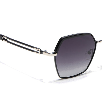 Hexagonal Polarized Sunglasses for Men & Women (Black & Clear Lens | Black Frame - SLPMG7202)