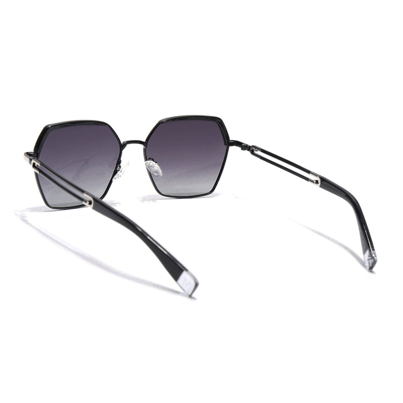 Hexagonal Polarized Sunglasses for Men & Women (Black & Clear Lens | Black Frame - SLPMG7202)