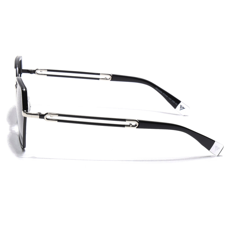 Hexagonal Polarized Sunglasses for Men & Women (Black & Clear Lens | Black Frame - SLPMG7202)