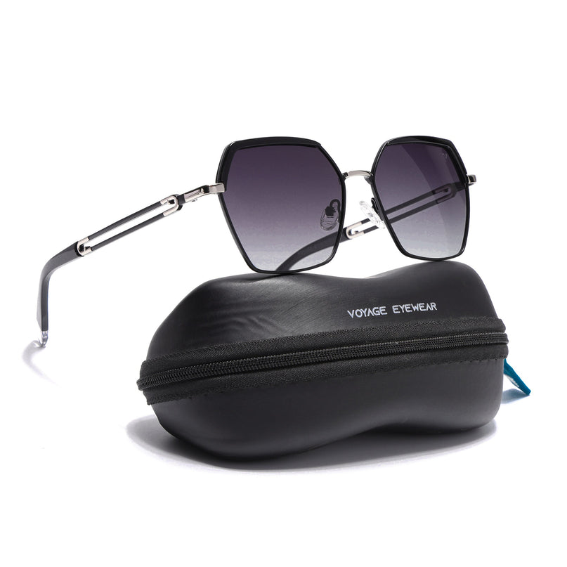 Hexagonal Polarized Sunglasses for Men & Women (Black & Clear Lens | Black Frame - SLPMG7202)