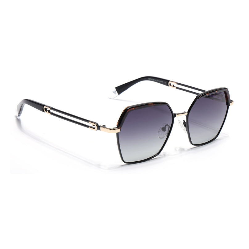 Hexagonal Polarized Sunglasses for Men & Women (Grey & Clear Lens | Black & Demi Brown Frame - SLPMG7203)