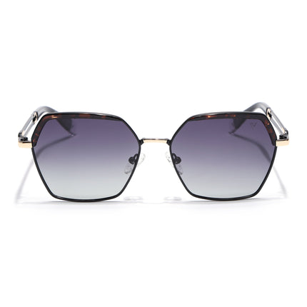 Hexagonal Polarized Sunglasses for Men & Women (Grey & Clear Lens | Black & Demi Brown Frame - SLPMG7203)