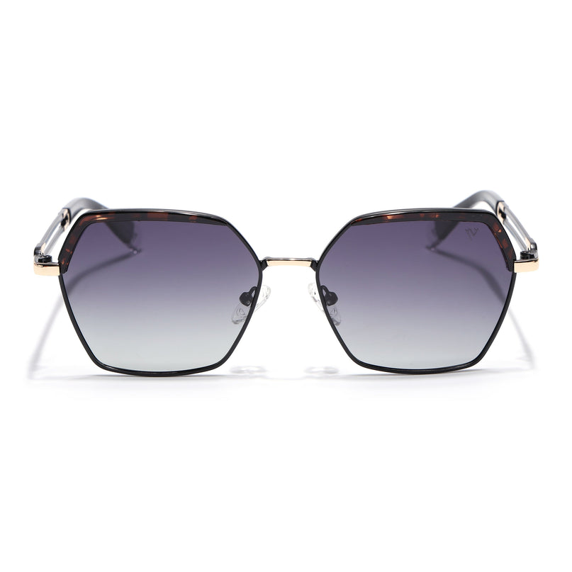 Hexagonal Polarized Sunglasses for Men & Women (Grey & Clear Lens | Black & Demi Brown Frame - SLPMG7203)