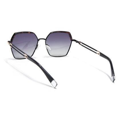 Hexagonal Polarized Sunglasses for Men & Women (Grey & Clear Lens | Black & Demi Brown Frame - SLPMG7203)