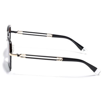 Hexagonal Polarized Sunglasses for Men & Women (Grey & Clear Lens | Black & Demi Brown Frame - SLPMG7203)