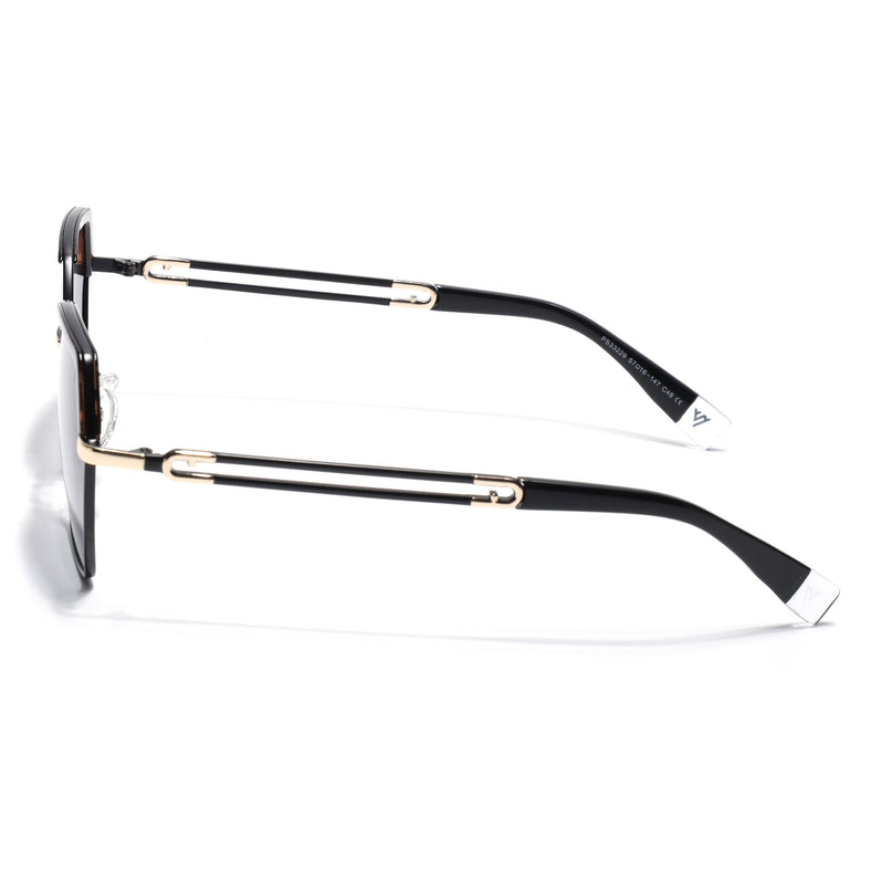 Hexagonal Polarized Sunglasses for Men & Women (Grey & Clear Lens | Black & Demi Brown Frame - SLPMG7203)