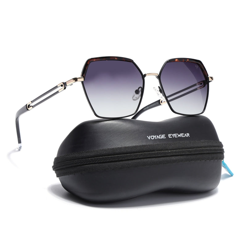 Hexagonal Polarized Sunglasses for Men & Women (Grey & Clear Lens | Black & Demi Brown Frame - SLPMG7203)