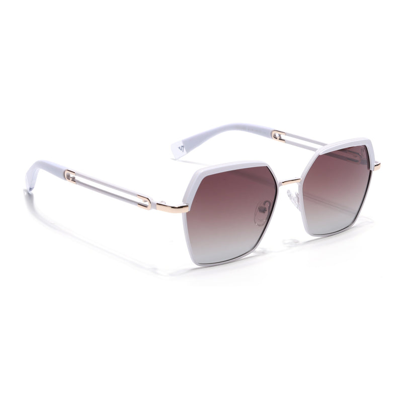 Hexagonal Polarized Sunglasses for Men & Women (Brown & Clear Lens | White Frame - SLPMG7205)