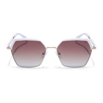 Hexagonal Polarized Sunglasses for Men & Women (Brown & Clear Lens | White Frame - SLPMG7205)