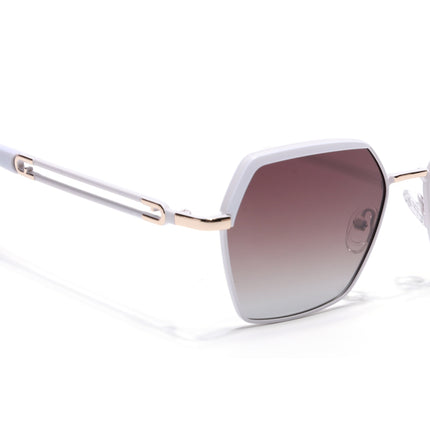 Hexagonal Polarized Sunglasses for Men & Women (Brown & Clear Lens | White Frame - SLPMG7205)