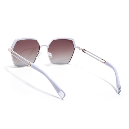 Hexagonal Polarized Sunglasses for Men & Women (Brown & Clear Lens | White Frame - SLPMG7205)