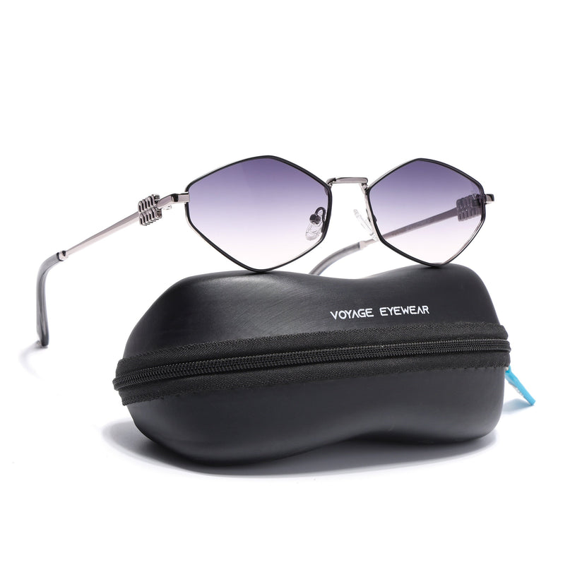 Hexagonal Polarized Sunglasses for Men & Women (Grey & Clear Lens | Silver Frame - SLPMG7206)