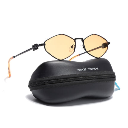 Hexagonal Polarized Sunglasses for Men & Women (Orange Lens | Black Frame - SLPMG7208)