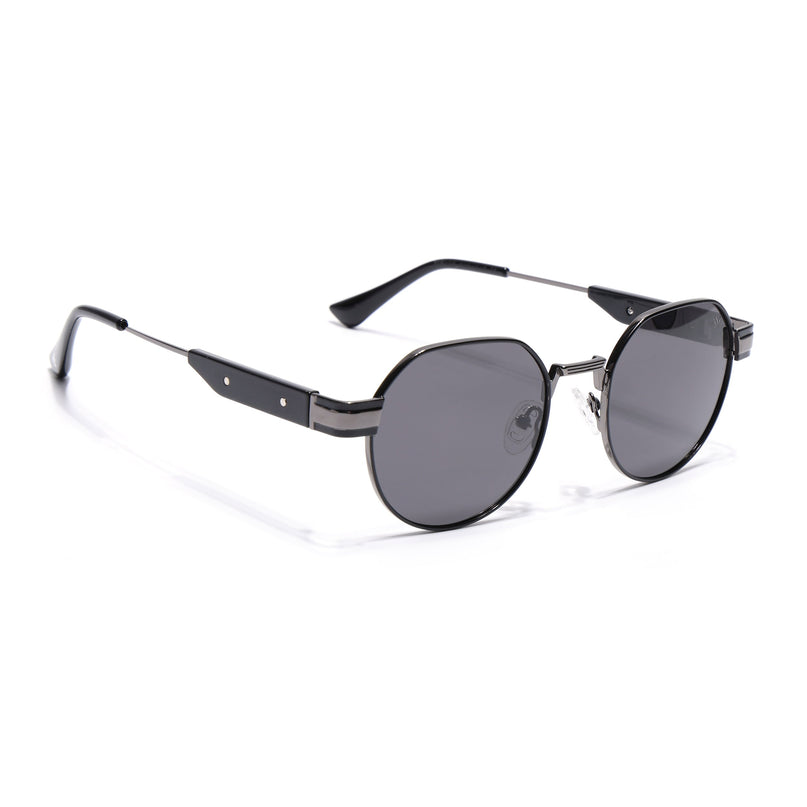 Round Polarized Sunglasses for Men & Women (Black Lens | Black Frame - SLPMG7213)