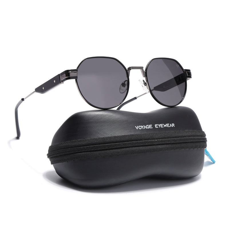 Round Polarized Sunglasses for Men & Women (Black Lens | Black Frame - SLPMG7213)