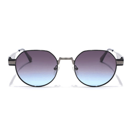 Round Polarized Sunglasses for Men & Women (Brown & Grey Lens | Black Frame - SLPMG7214)