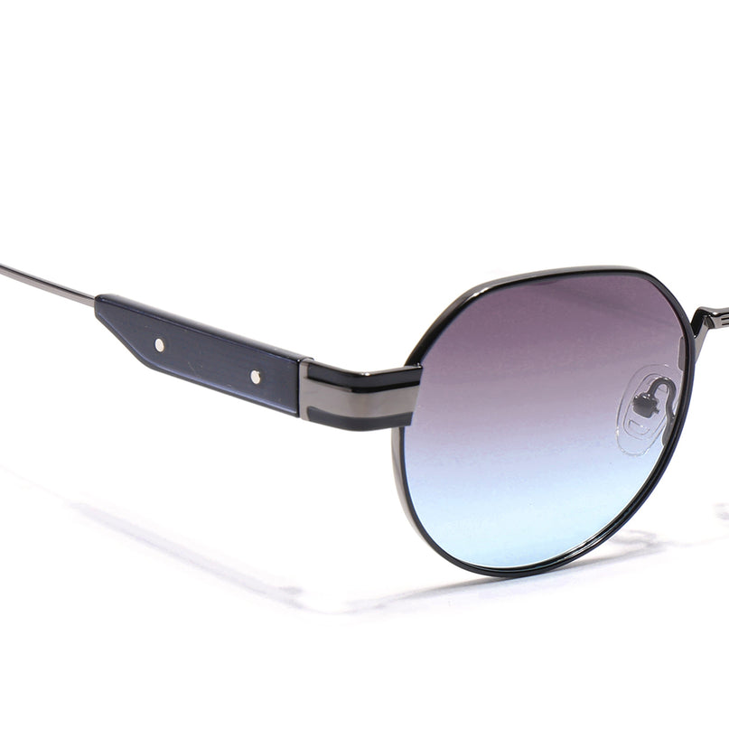 Round Polarized Sunglasses for Men & Women (Brown & Grey Lens | Black Frame - SLPMG7214)