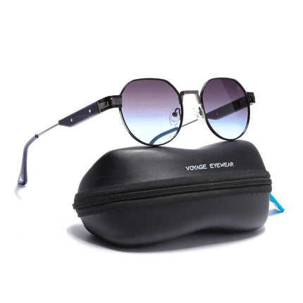 Round Polarized Sunglasses for Men & Women (Brown & Grey Lens | Black Frame - SLPMG7214)