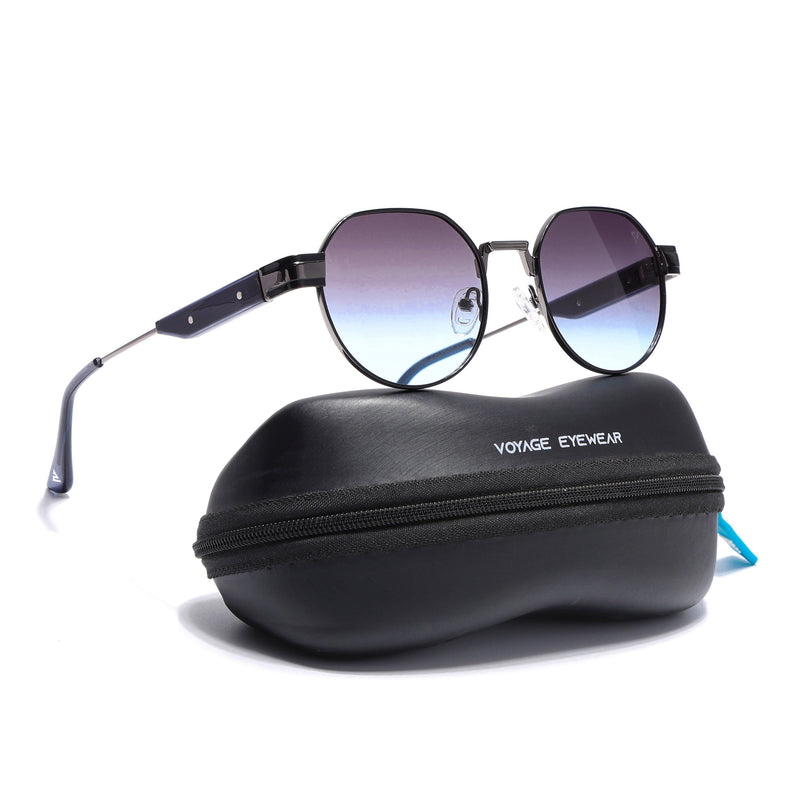 Round Polarized Sunglasses for Men & Women (Brown & Grey Lens | Black Frame - SLPMG7214)