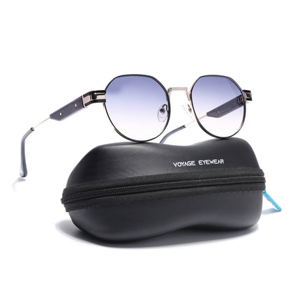 Round Polarized Sunglasses for Men & Women (Grey & Clear Lens | Black Frame - SLPMG7216)