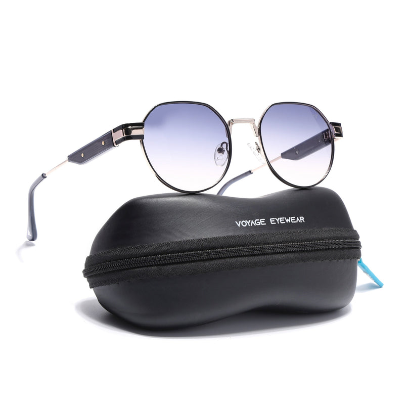 Round Polarized Sunglasses for Men & Women (Grey & Clear Lens | Black Frame - SLPMG7216)