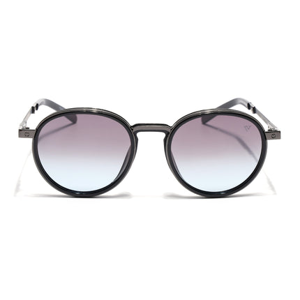 Round Polarized Sunglasses for Men & Women (Brown & Grey Lens | Black Frame - SLPMG7210)