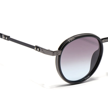 Round Polarized Sunglasses for Men & Women (Brown & Grey Lens | Black Frame - SLPMG7210)