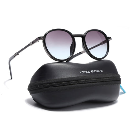 Round Polarized Sunglasses for Men & Women (Brown & Grey Lens | Black Frame - SLPMG7210)