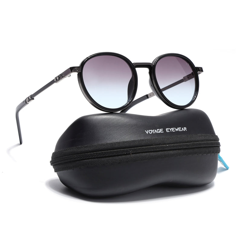 Round Polarized Sunglasses for Men & Women (Brown & Grey Lens | Black Frame - SLPMG7210)