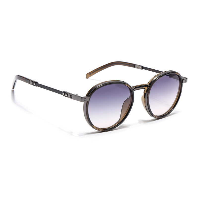 Round Polarized Sunglasses for Men & Women (Grey & Clear Lens | Brown Frame - SLPMG7212)