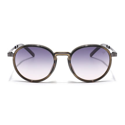 Round Polarized Sunglasses for Men & Women (Grey & Clear Lens | Brown Frame - SLPMG7212)