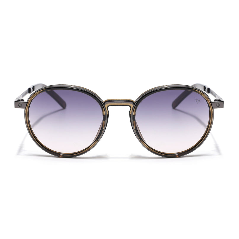 Round Polarized Sunglasses for Men & Women (Grey & Clear Lens | Brown Frame - SLPMG7212)