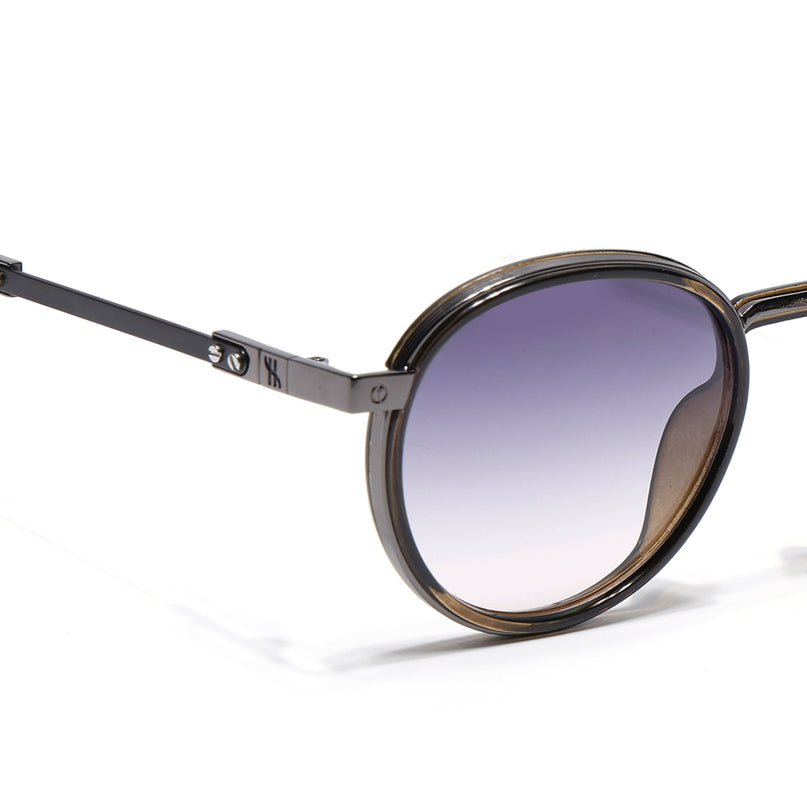 Round Polarized Sunglasses for Men & Women (Grey & Clear Lens | Brown Frame - SLPMG7212)