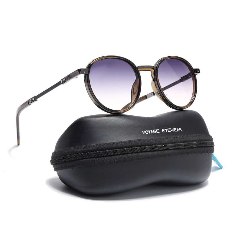 Round Polarized Sunglasses for Men & Women (Grey & Clear Lens | Brown Frame - SLPMG7212)