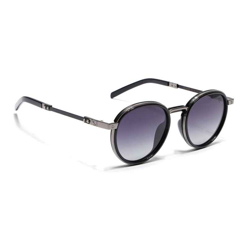 Round Polarized Sunglasses for Men & Women (Grey & Clear Lens | Black Frame - SLPMG7209)