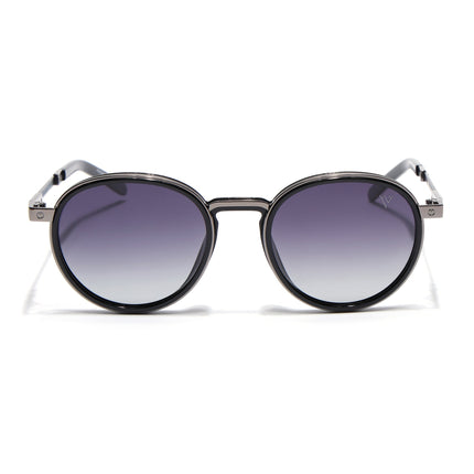 Round Polarized Sunglasses for Men & Women (Grey & Clear Lens | Black Frame - SLPMG7209)