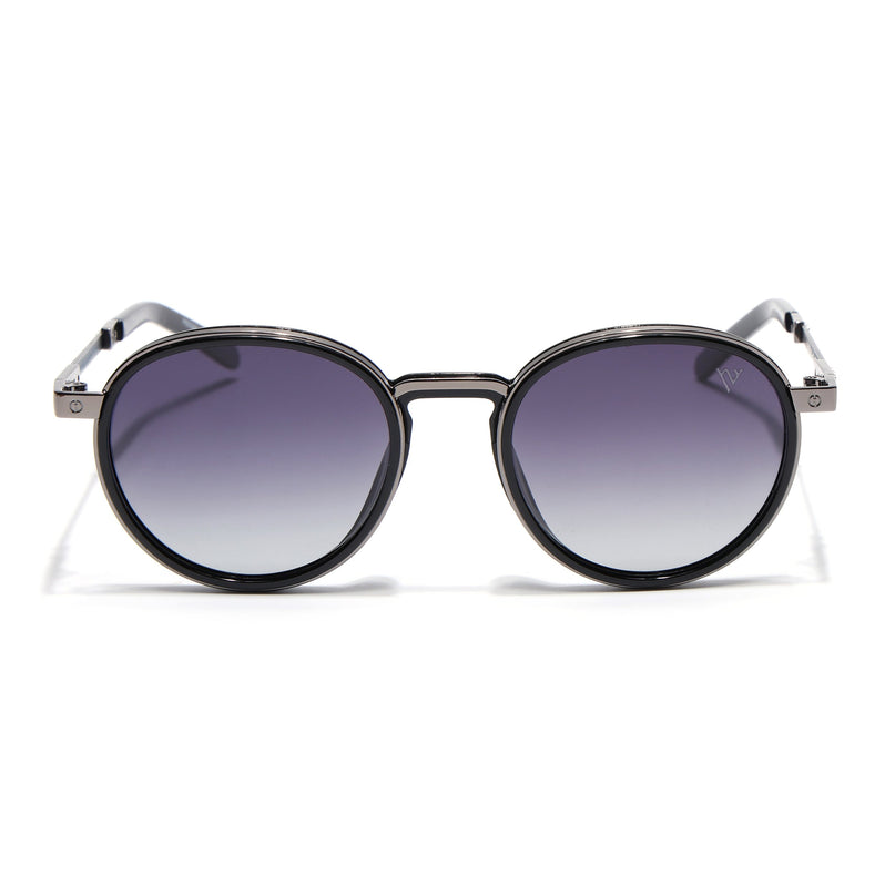 Round Polarized Sunglasses for Men & Women (Grey & Clear Lens | Black Frame - SLPMG7209)