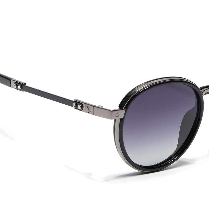 Round Polarized Sunglasses for Men & Women (Grey & Clear Lens | Black Frame - SLPMG7209)
