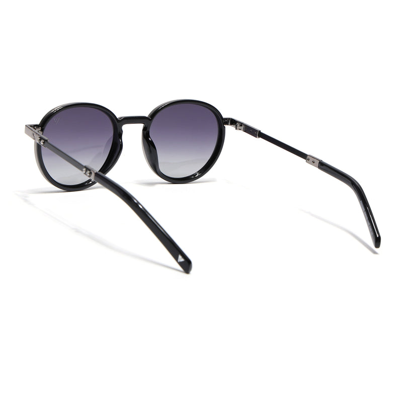 Round Polarized Sunglasses for Men & Women (Grey & Clear Lens | Black Frame - SLPMG7209)