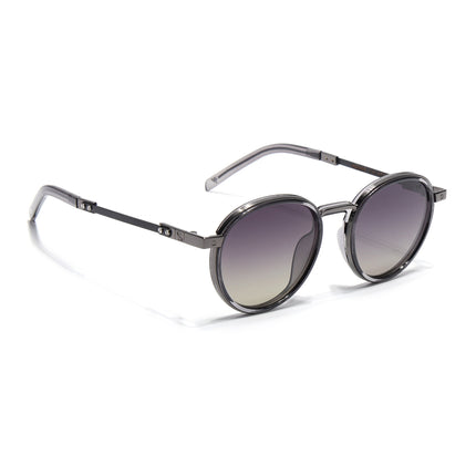 Round Polarized Sunglasses for Men & Women (Brown & Clear Lens | Grey Frame - SLPMG7211)