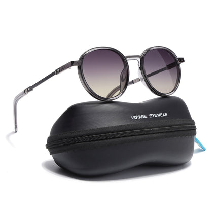 Round Polarized Sunglasses for Men & Women (Brown & Clear Lens | Grey Frame - SLPMG7211)