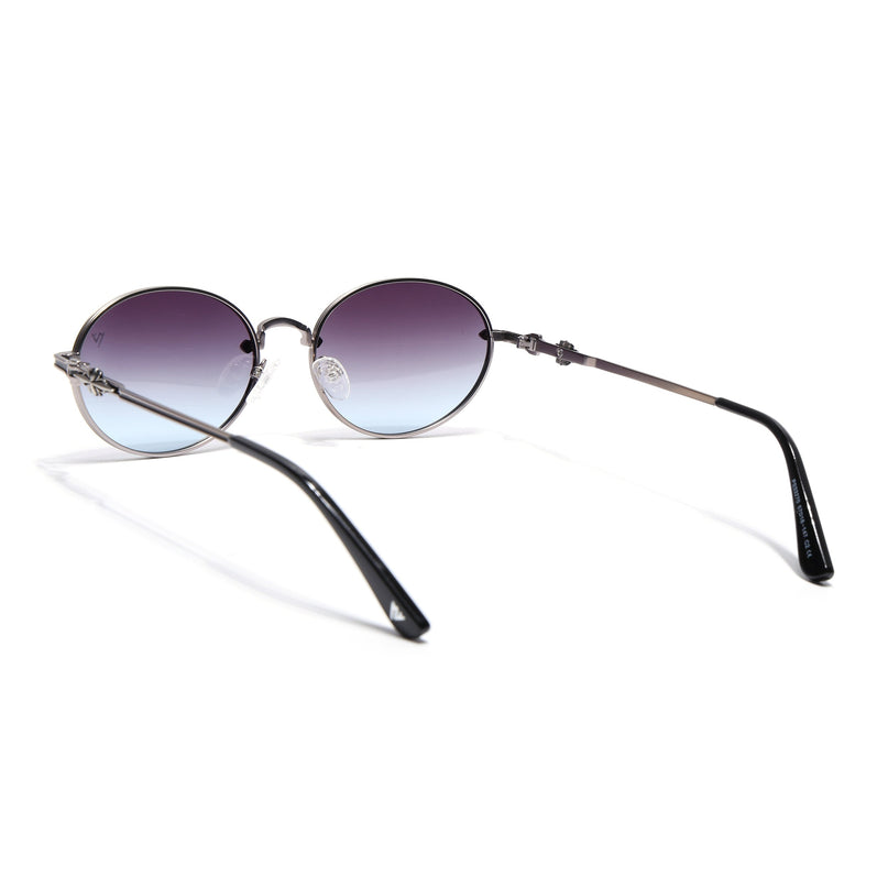 Oval Polarized Sunglasses for Men & Women (Grey & Clear Lens | Silver Frame - SLPMG7229)