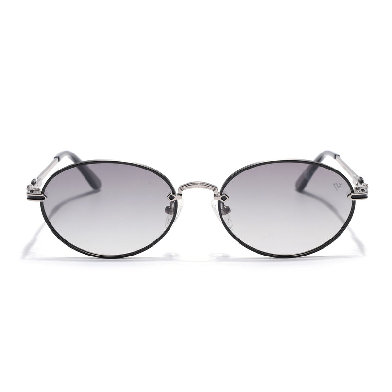 Oval Polarized Sunglasses for Men & Women (Brown & Clear Lens | Silver Frame - SLPMG7230)